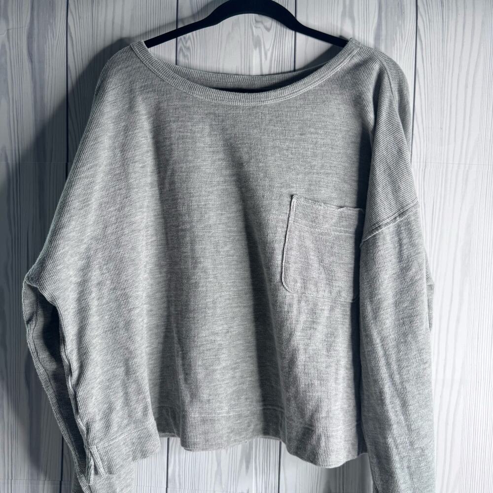 Aerie Sweatshirt Women Large Gray Waffle Knit Thermal Crewneck Pullover Oversize